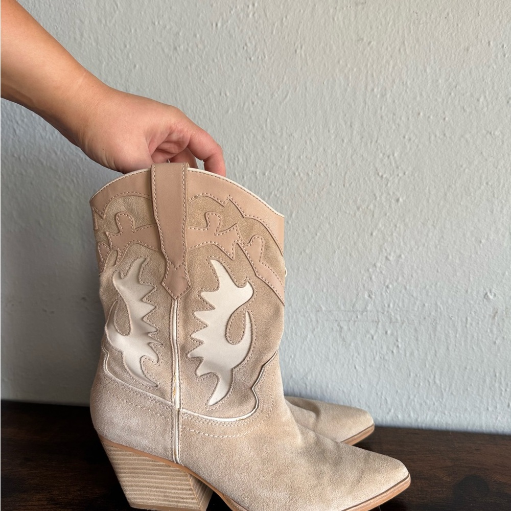 Dolce Vita Tan and Cream Western Heeled Boots